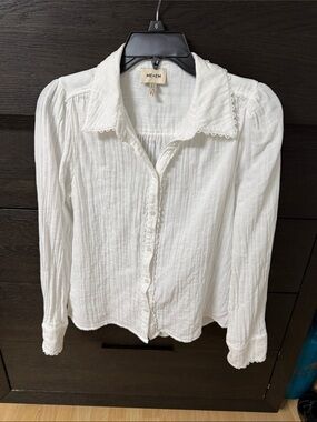 ME+EM Cream Button-Front Cotton Blouse with Lace Trim